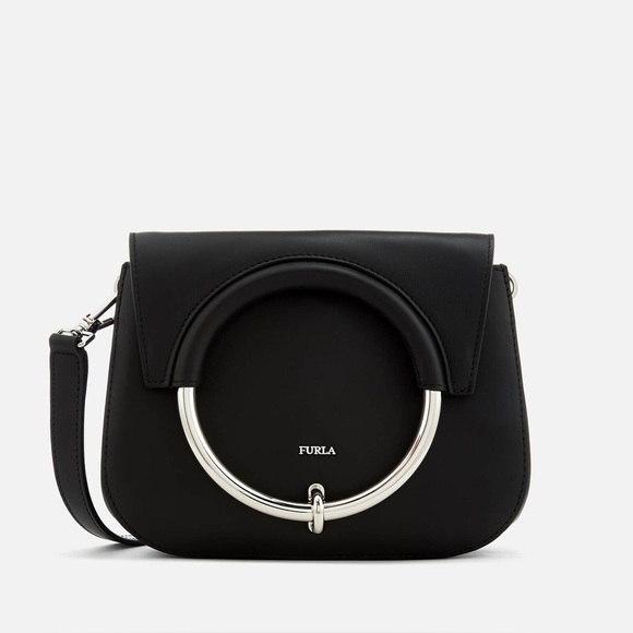 Furla Margarita Mini Leather Convertible Ring Crossbody Purse in Black, Italian - Picture 1 of 16